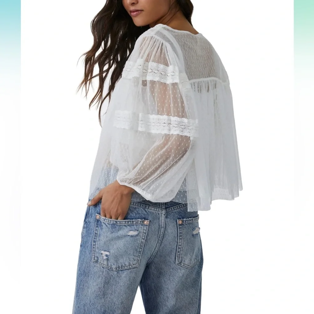 FREE PEOPLE True Candy Tunic Tulle‎ Lace Top size S